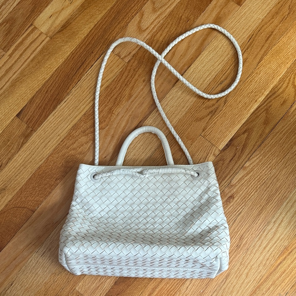 Quince Italian Cream Woven Shoulder Bag satchel
